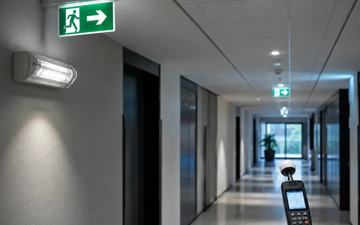 Pomiary oświetlenia awaryjnego i ewakuacyjnego w korytarzu